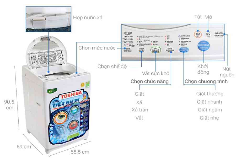 Máy giặt Toshiba 7kg (AW-A800SV) Lồng Đứng | chính hãng