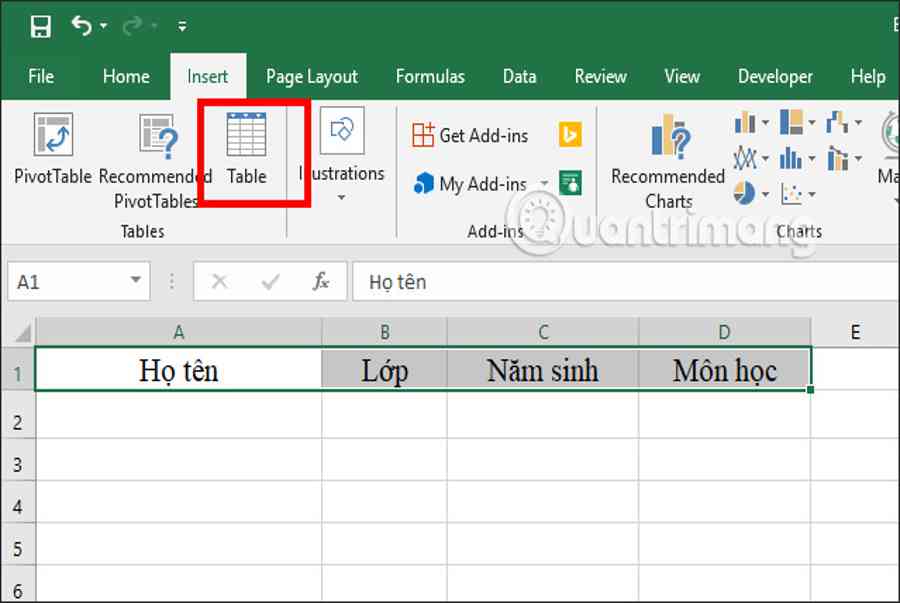 Tạo form nhập liệu trong Excel, cách tạo biểu mẫu nhập dữ liệu trong Excel