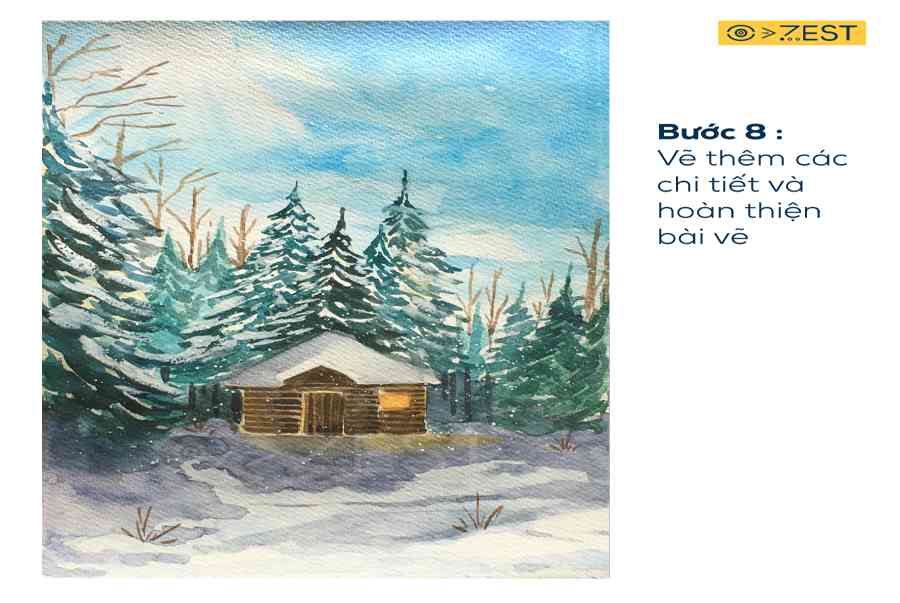 Hướng dẫn vẽ tranh phong cảnh mùa đông bằng màu nước – Zest Art
