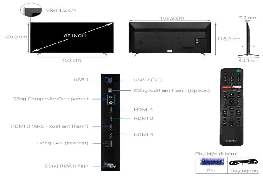 Kích thước tivi 85 inch của Samsung, Sony, LG chính xác 100%