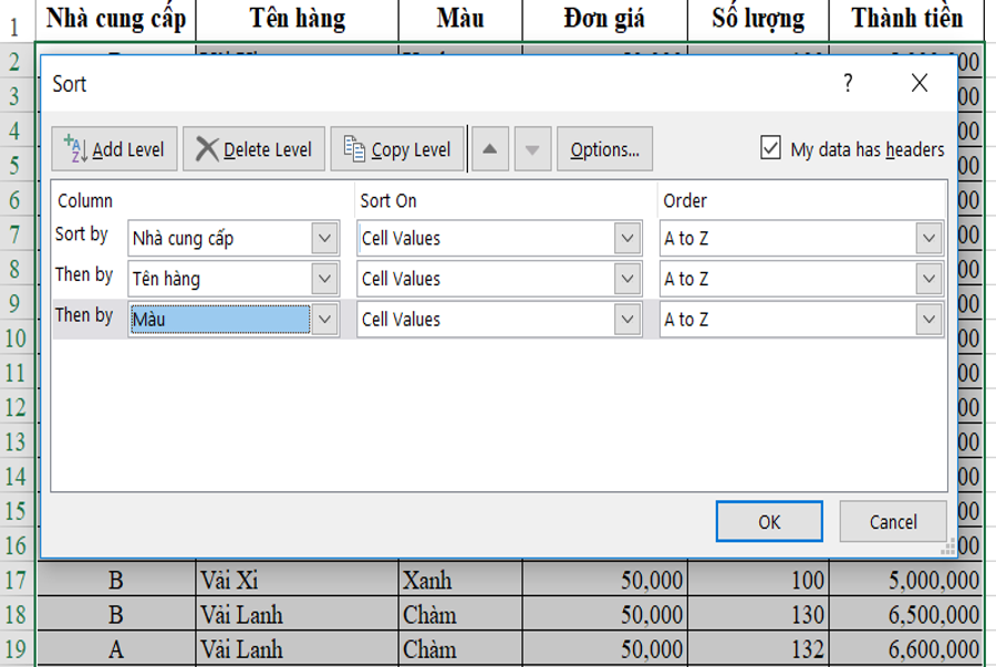 Hướng dẫn cách sắp xếp dữ liệu theo nhiều điều kiện trong Excel