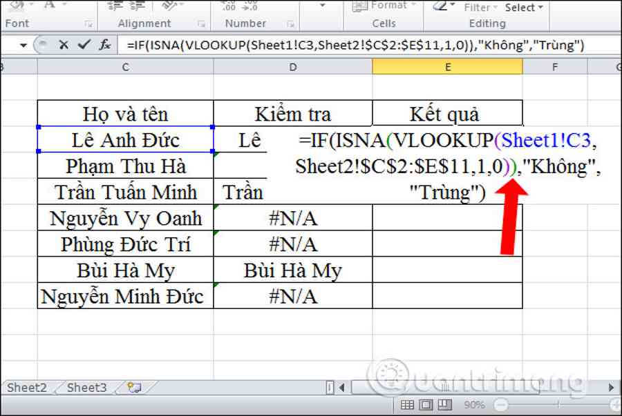 Cách lọc dữ liệu trùng nhau trên 2 sheet Excel