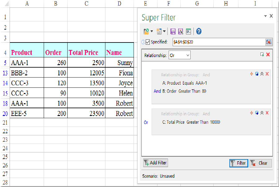 Làm cách nào để lọc nhiều cột đồng thời trong Excel?