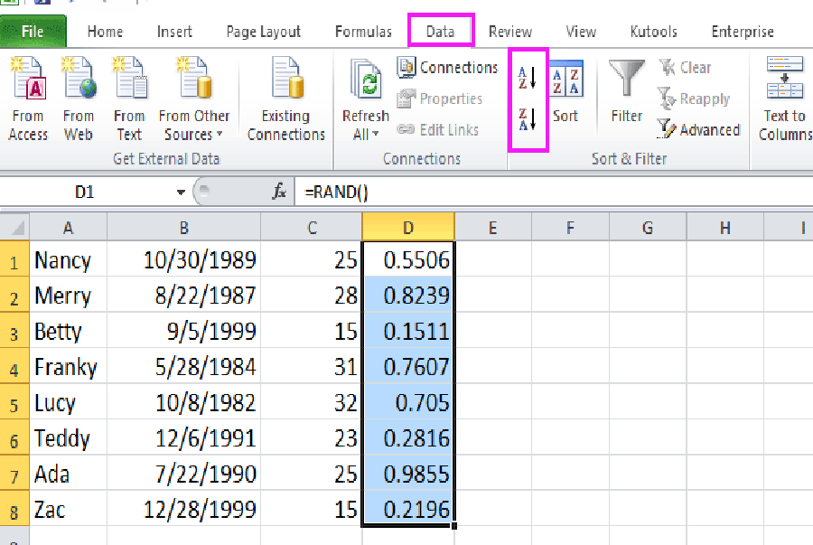 Làm cách nào để xáo trộn các hàng / cột / một dải ô một cách ngẫu nhiên trong Excel?