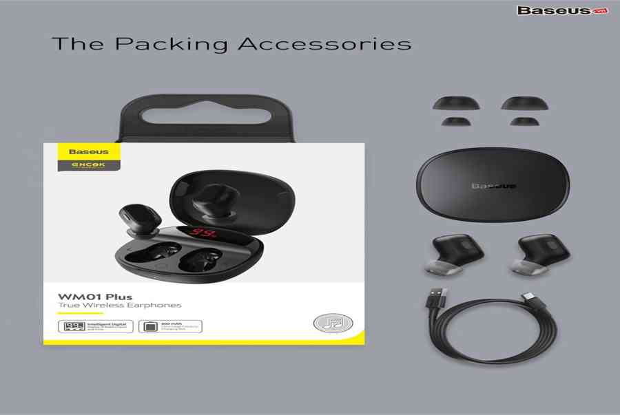 Tai nghe không dây TWS Baseus Encok True Wireless Earphones WM01 Plus (Bluetooth 5.0, Stereo Earbuds, Touch Control, Noise Cancelling)