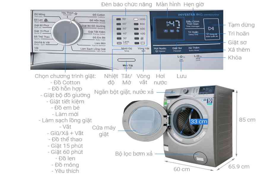 Máy giặt Electrolux Inverter 9 kg EWF9024ADSA chính hãng giá kho tại Tín Phát