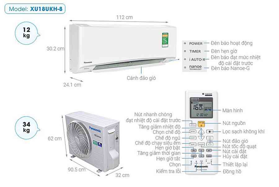 Máy lạnh Panasonic inverter (2.0Hp) CU/CS-XU18UKH-8