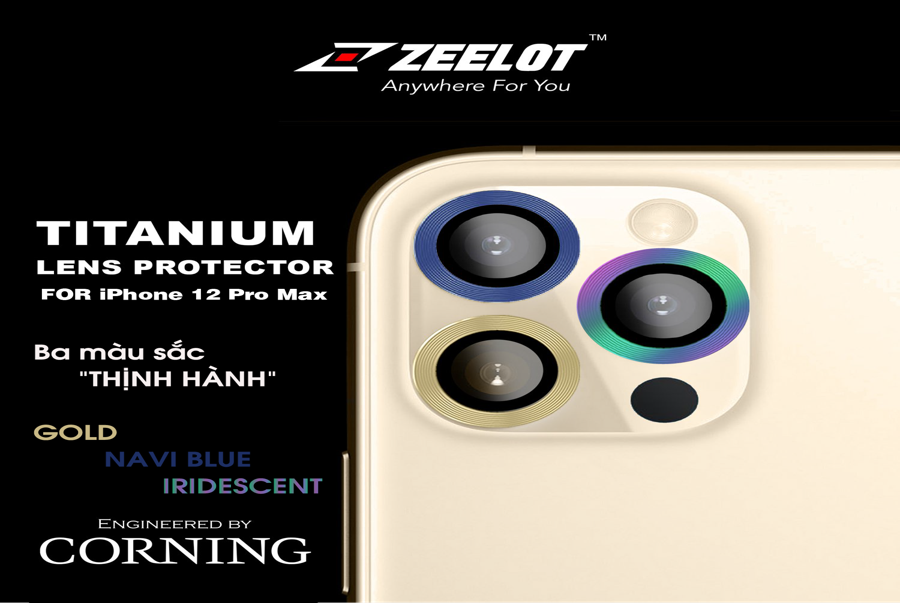 Cường lực Zeelot Cho Camera iPhone 12 Pro Max – Viền Titanium – Hàng Fullbox – Chính Hãng