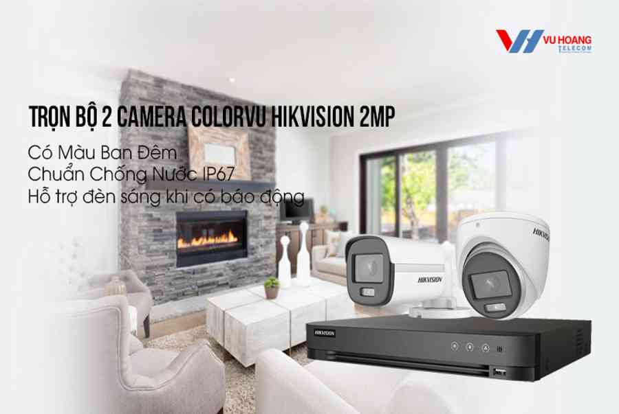Trọn bộ 2 camera ColorVu HIKVISION 2MP Có Màu Ban Đêm giá rẻ