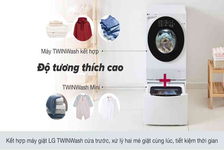 Máy giặt LG TWINWash Mini Inverter 2 kg TG2402NTWW, giá rẻ, chính hãng