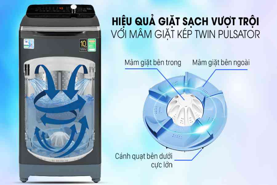 Máy giặt Aqua Inverter 10.5 KG AQW-DR105FT BK, giá rẻ, chính hãng
