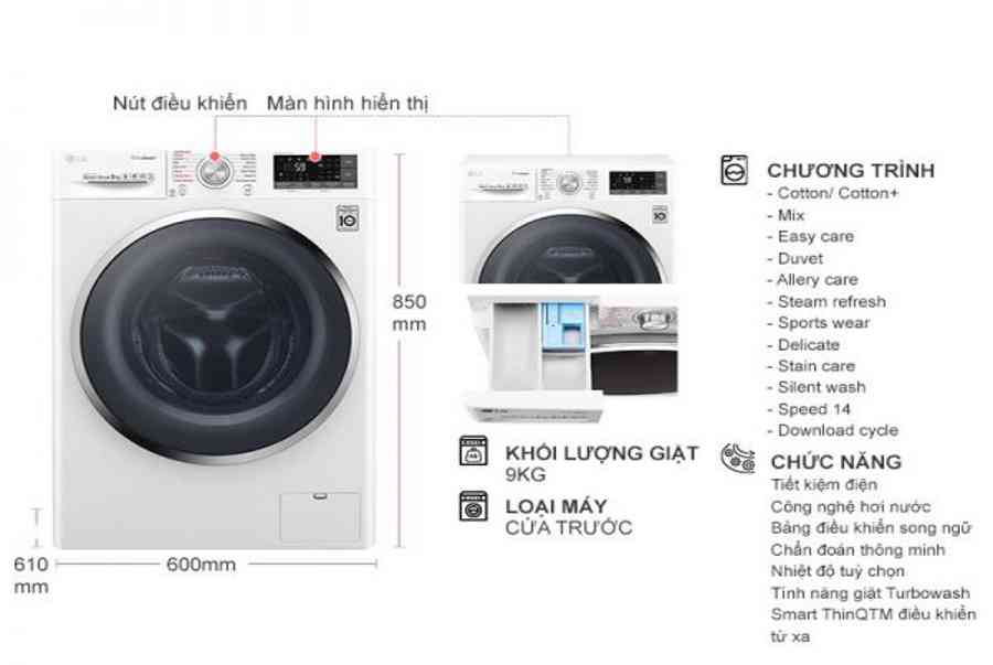 Cách sử dụng máy giặt LG 9kg chi tiết và đầy đủ nhất