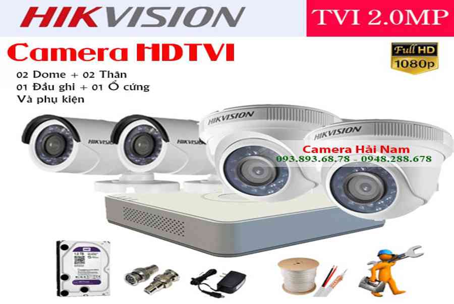 Lắp đặt trọn bộ Camera Hikvision 4 mắt Full HD 1080P Giá rẻ