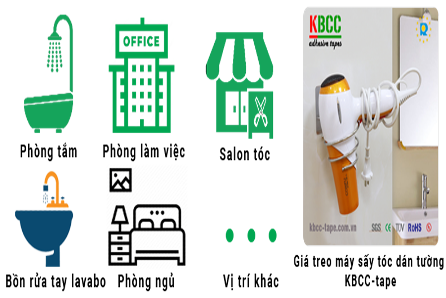 Giá Inox Treo Máy Sấy Tóc Dán Tường Siêu Dính KBCC-K203 | KBCC-tape