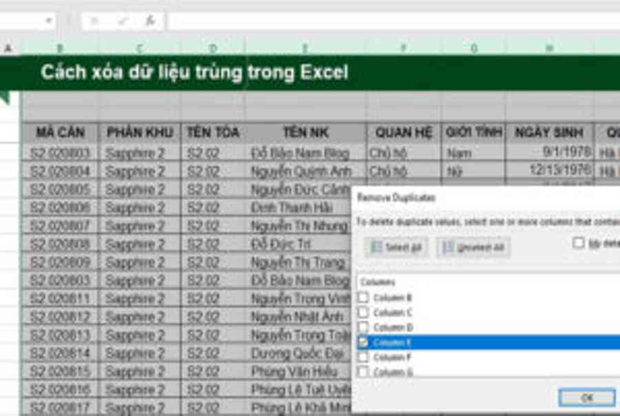 Xóa dữ liệu trùng nhau trong Excel 1 xóa dòng bỏ duplicate NHANH NHẤT