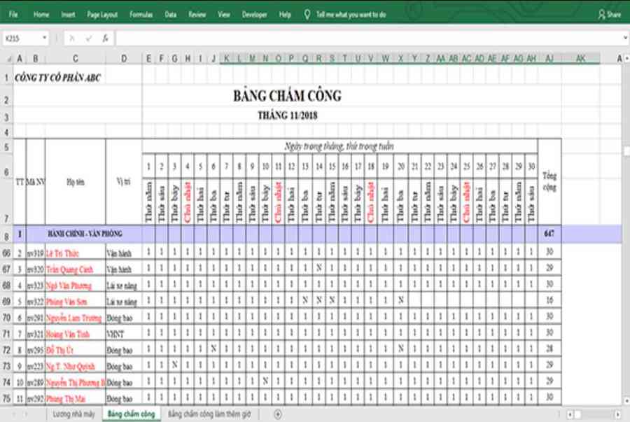 Hướng dẫn xử lý dữ liệu từ máy chấm công bằng Excel